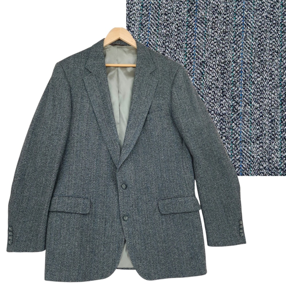 J&F Nordstrom Blazer 44R Mens Gray Herringbone Wool Tweed Sport Coat‎ Jacket